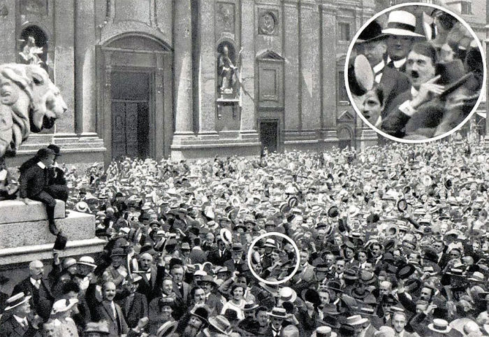 20 Rare Historic Photos That You Probably Haven't Seen Before - A Young Hitler Cheers The Start Of World War One, 1914