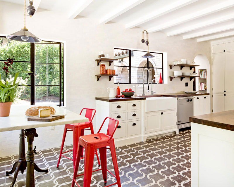 10 Amazing Colorful Kitchens To Inspire You - Patterned tiles on kitchen floors