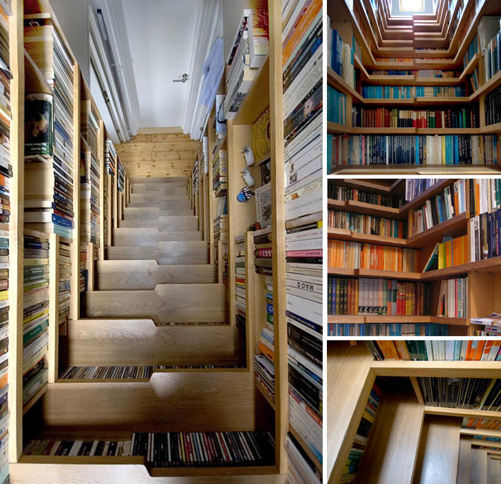 10 Amazing and Creative Staircase Design Ideas - Bookcase Stairs in London