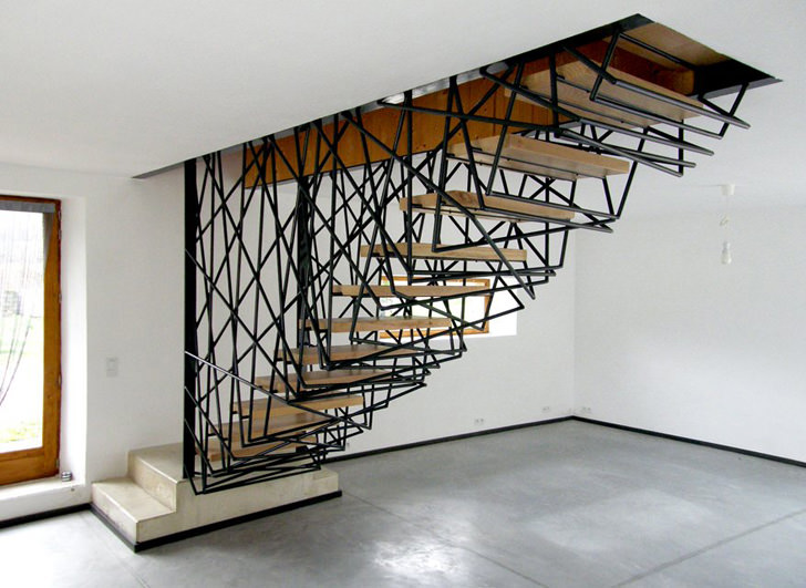 10 Amazing and Creative Staircase Design Ideas - Bird Nest Like Steel Stair Mesh at Villa La Roche