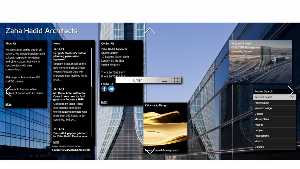 ZAHA HADID Website Homepage