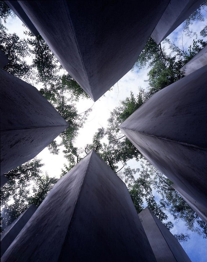 Holocaust Tower and Oleaster plants, growing out of the stelae. © Jens Ziehe