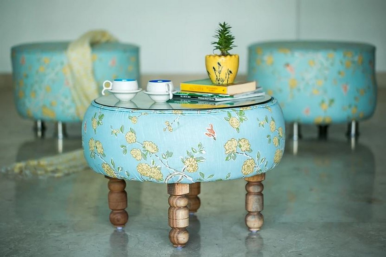 Upcycled furniture – Tyre Pouffes and table - Sheet2