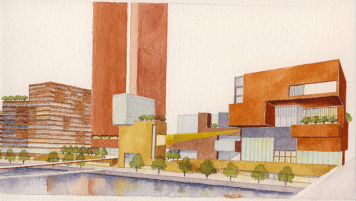 Olympicopolis project - Watercolor renders. Image source - ©https://odonnell-tuomey.ie