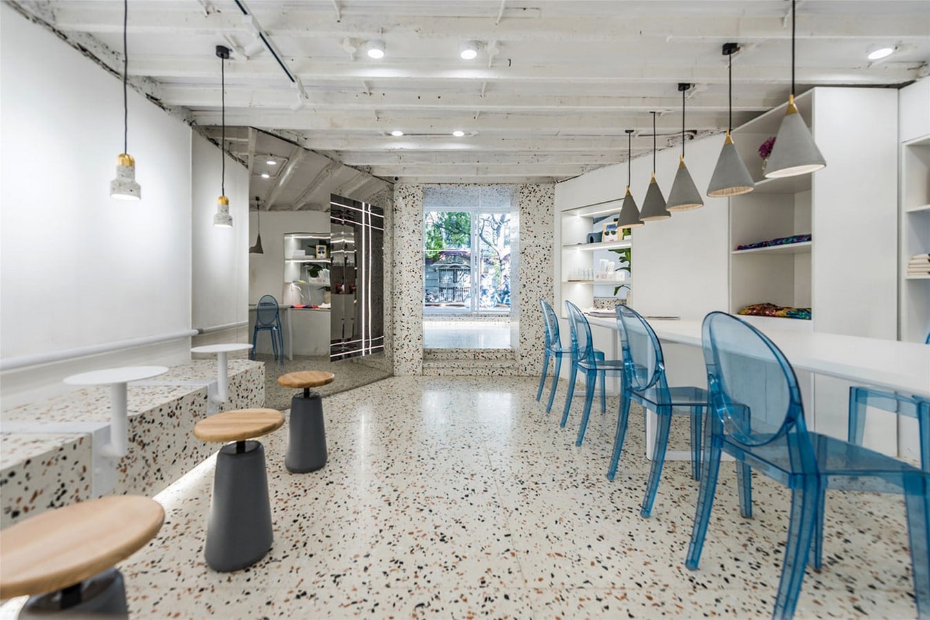 This Tiny Cafe is Dotted With White And Orange Interwoven Terrazzo Details In Tianjin is designed by TOUCH Design - Sheet5