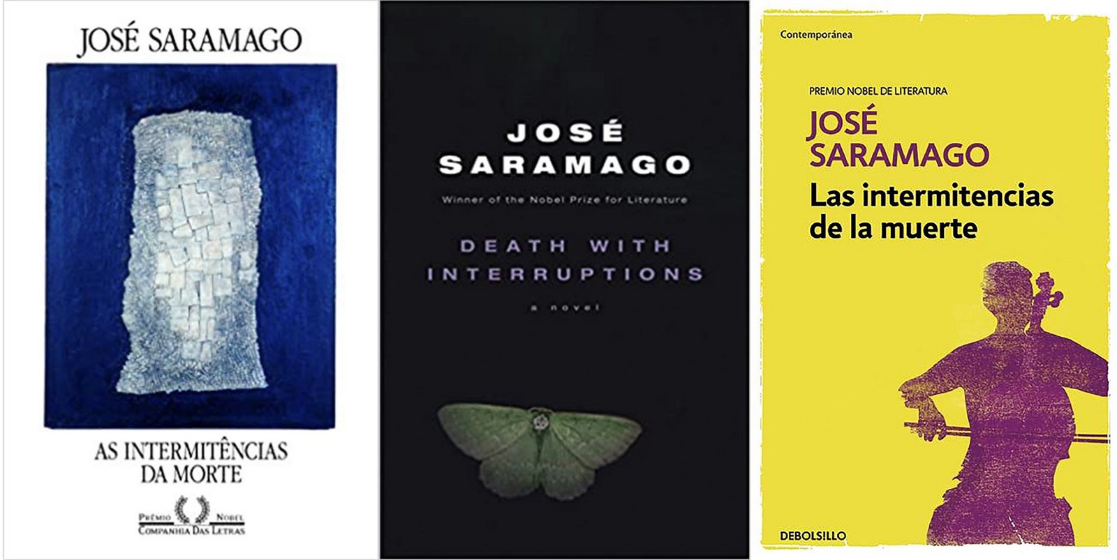 <span style="font-weight: 400;">Book covers for “Death With Interruptions'' in Portuguese, English and Spanish. _©  </span><span style="font-weight: 400;">Amazon</span>