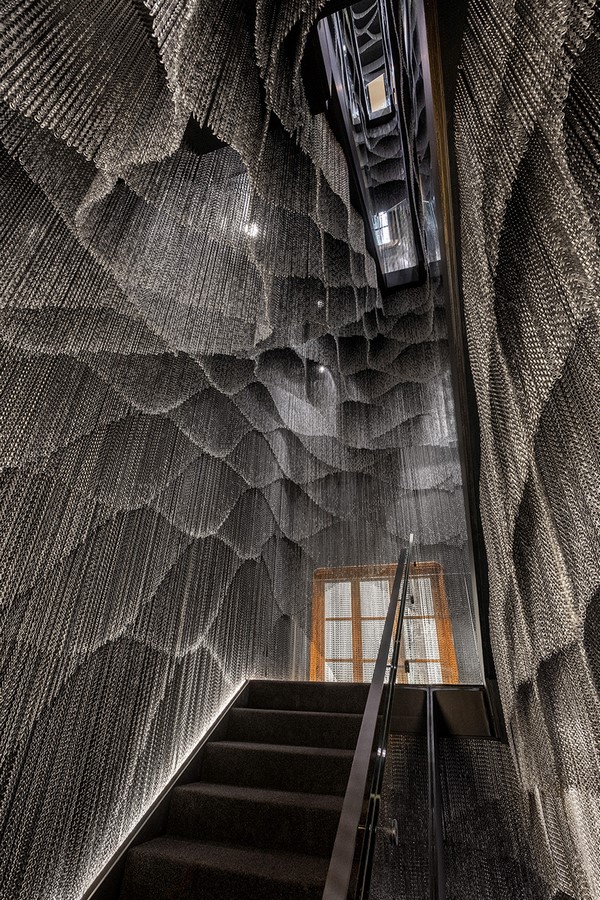 Metal Curtain With Shades Of Grey At The Atrium Of Casa Batlló designed by Kengo Kuma And Associates - Sheet1