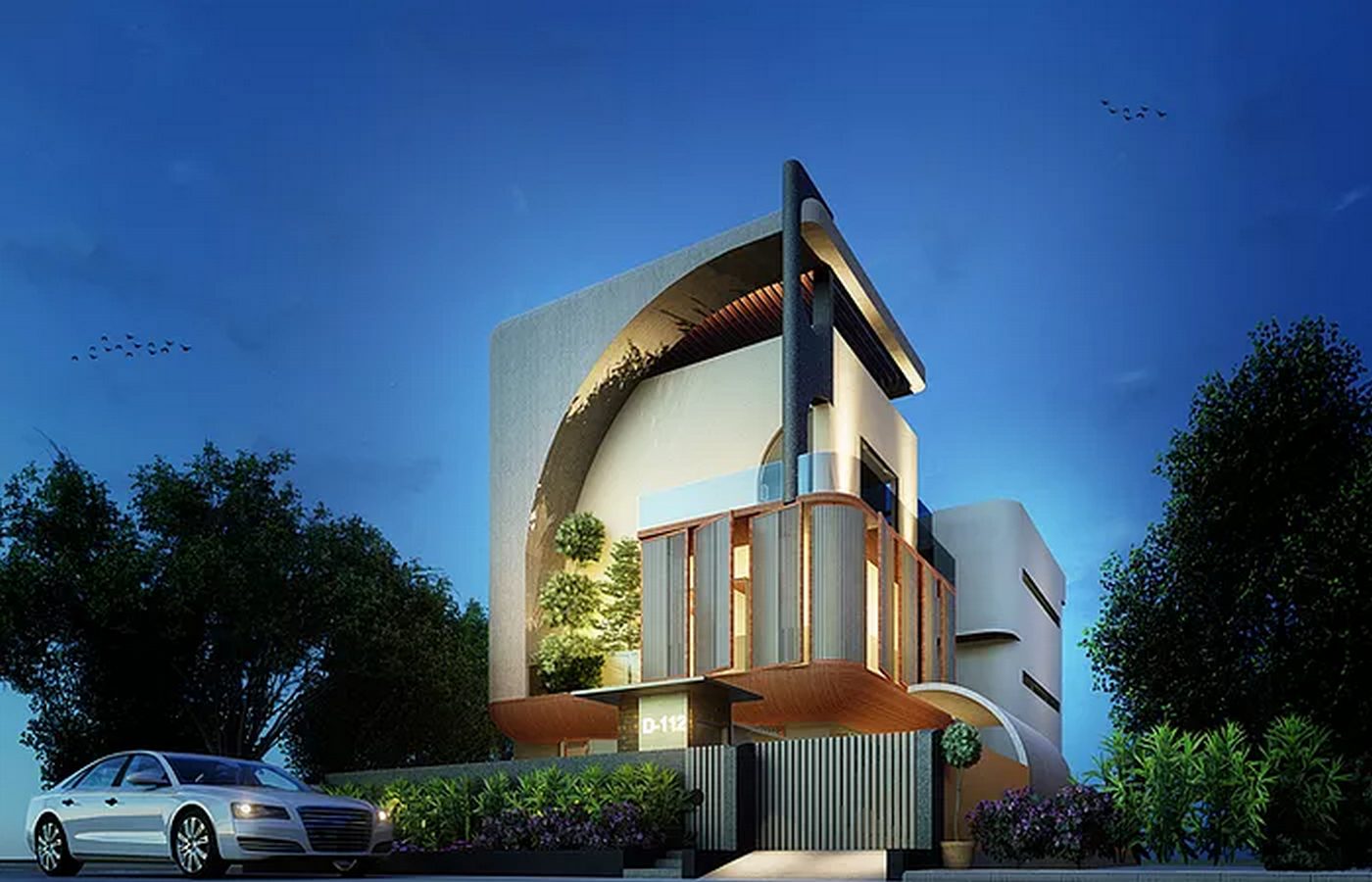 exterior view of D-112 villa at noida_andstudio.in