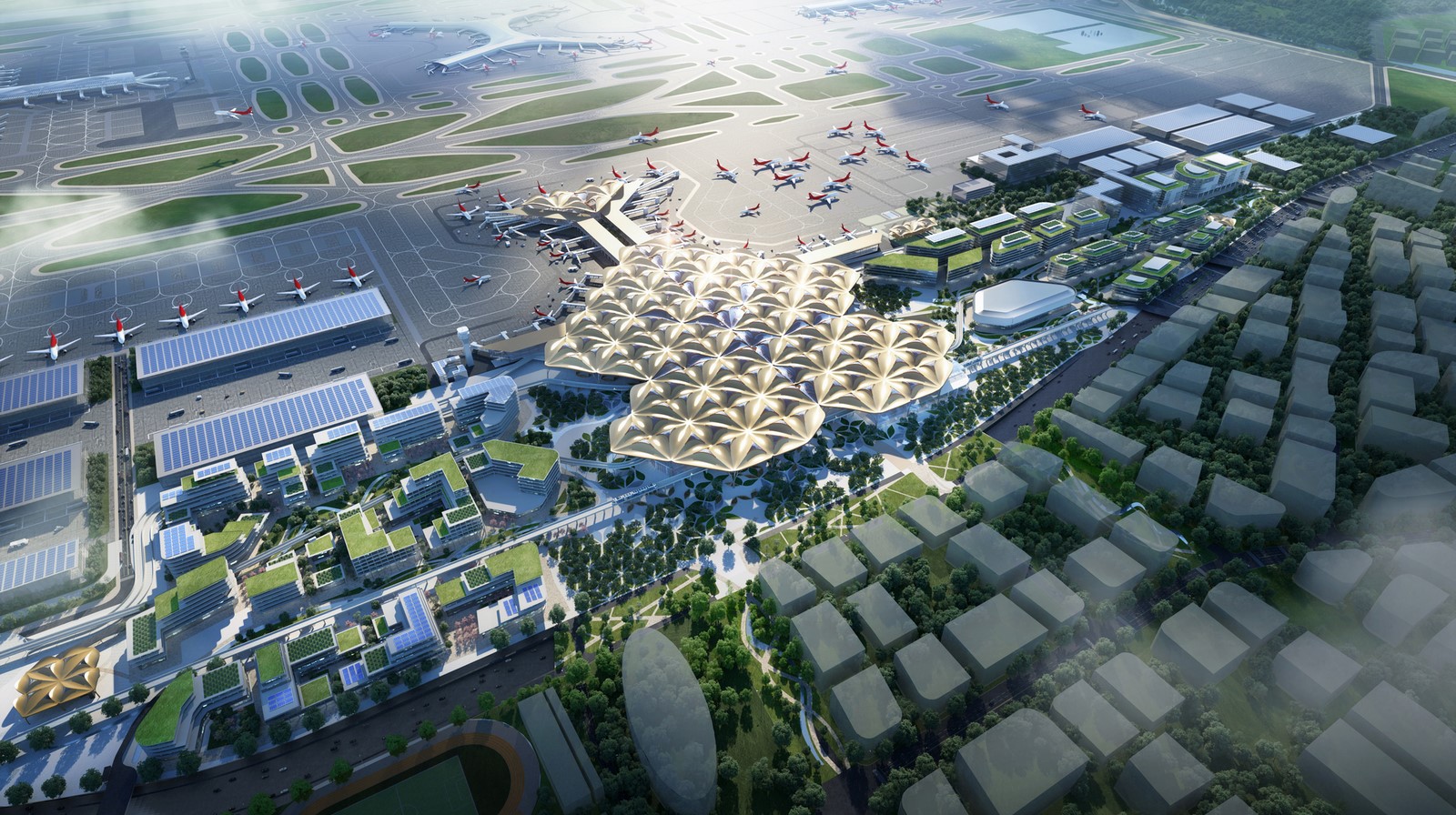 Aerial View of Shenzhen Airport_©Grimshaw Architects