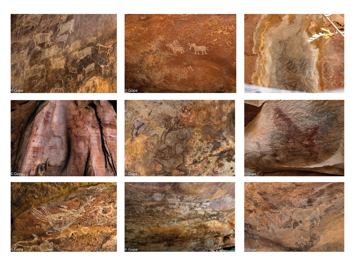 paintings of Zoo cave depicting animal art_©https://letusdiscoverindia.com/stick-figures-to-tribal-war-cave-art-in-bhimbetka/