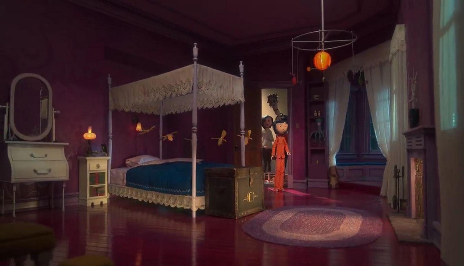A bright-colored bedroom for Coraline in the parallel world. Source_ fmovies.hn