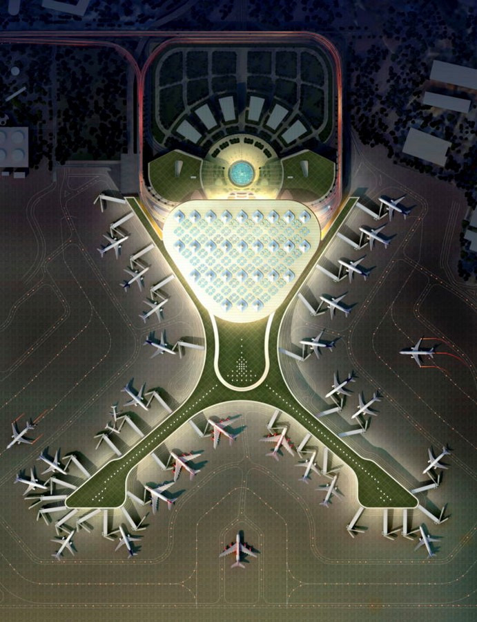 Birds eye of the Chhatrapati Shivaji International Airport_©SOM | Crystal CG