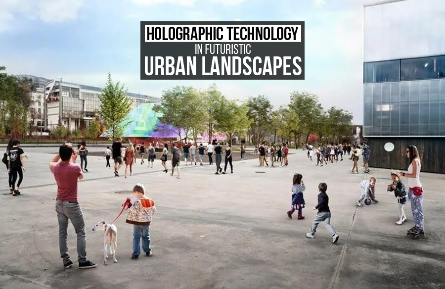 Holographic technology in futuristic urban landscapes