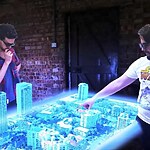 Holographic technology in futuristic urban landscapes-Sheet3