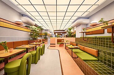 Miami Art Deco in a Futuristic Barcelona Ice Cream Shop by Masquespacio